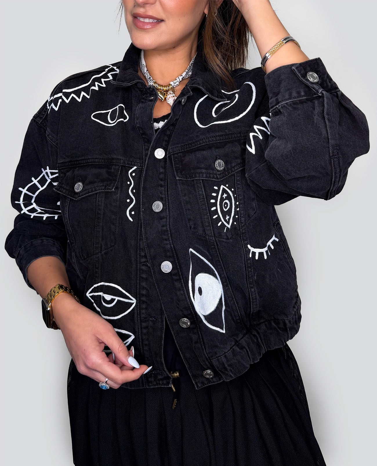 Evil Eyes - Painted Denim Jacket