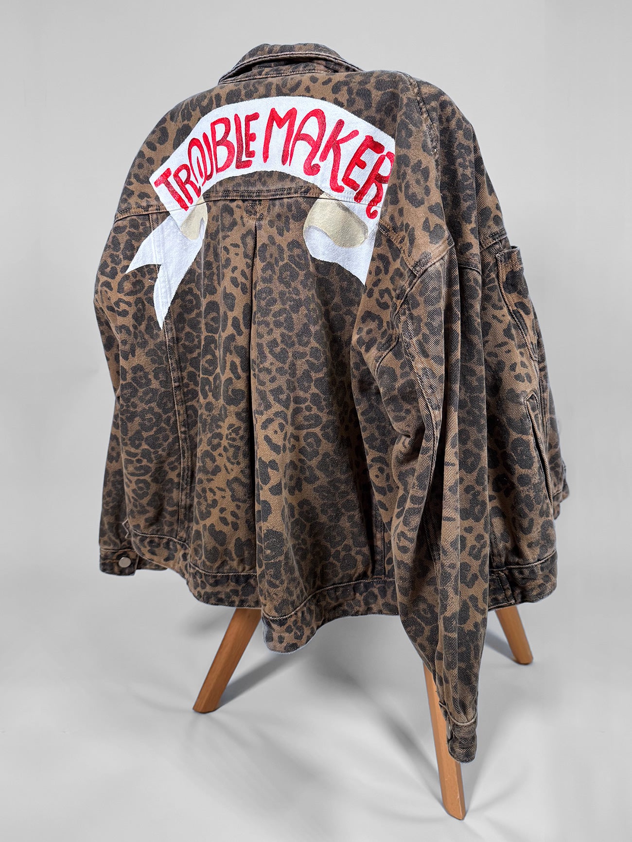 Trouble Maker - Leopard Boyfriend Denim Jacket