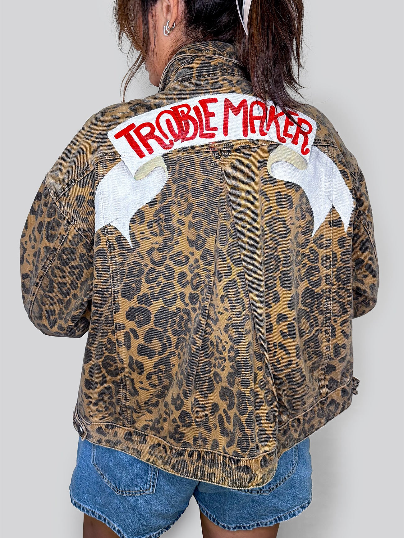 Trouble Maker - Leopard Boyfriend Denim Jacket